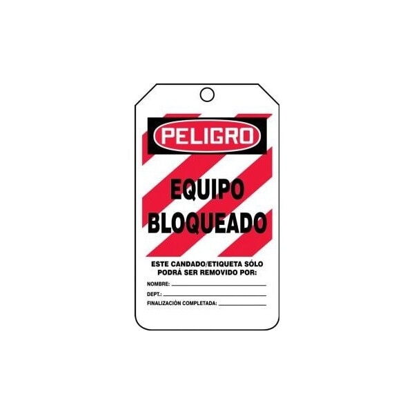 Accuform Spanish Safety Tags, DANGER EQUIPMENT LOCKED OUT, 5.75in x 3.25in, RP-Plastic, 5PK SHMLT410PTM - main